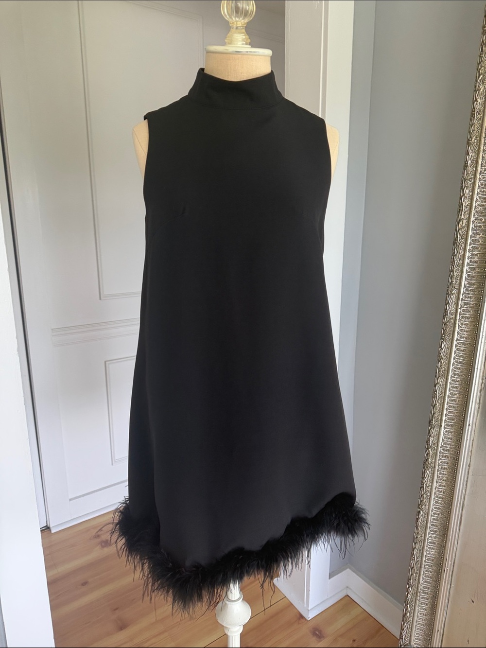 Sleeveless Black Feather-Hem Dress